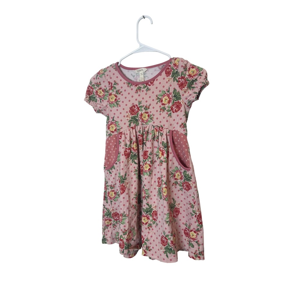 Matilda Jane Dress Girls 8 Pink Floral Polka Dot Short Sleeve Pockets Knit